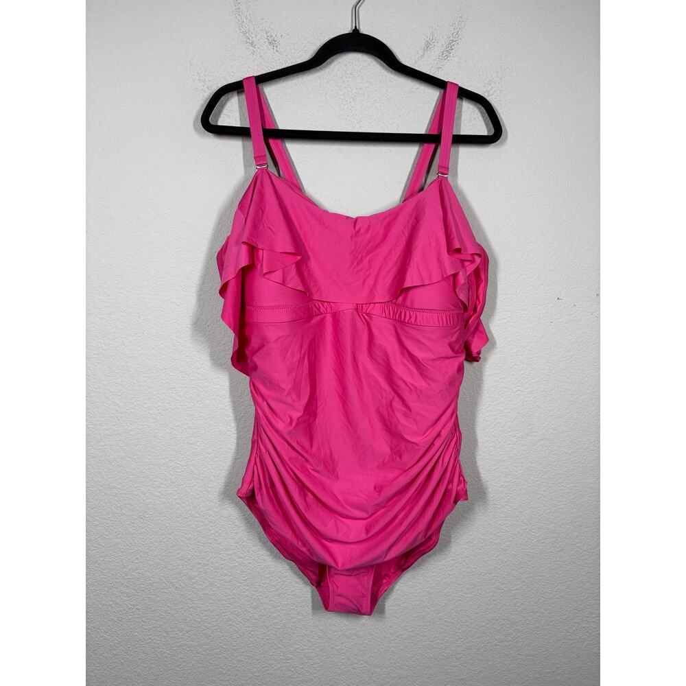 City Chic Size Medium/18 Ingrid Ruffle One Piece Fuchsia Pink Swimsuit Swimwear - Picture 3 of 15